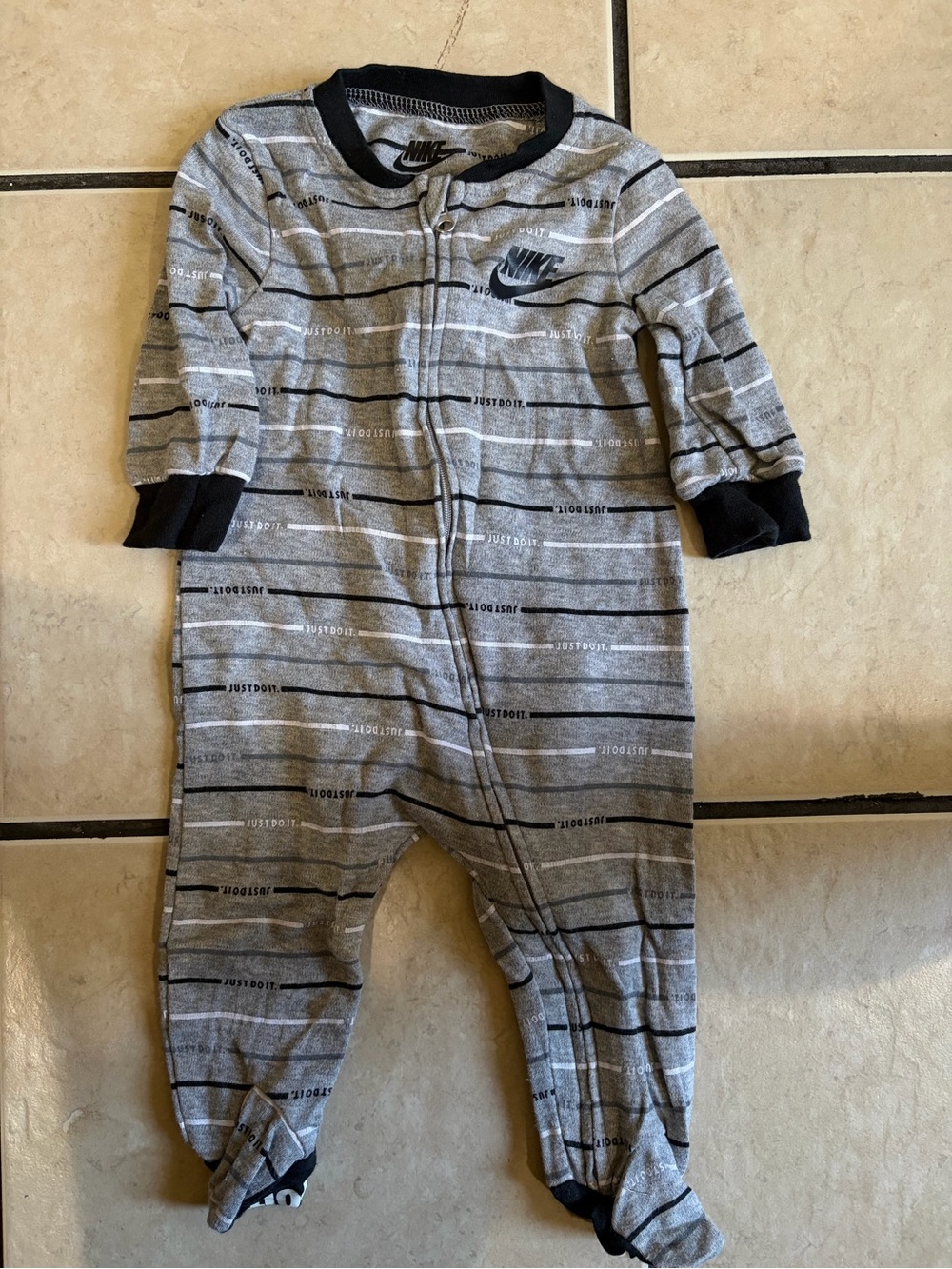 Nike Gray & Black Striped Baby Footed One-Piece